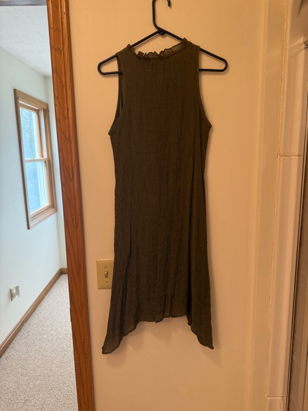 Olive Green Sleeveless Asymmetrical Dress - Picture 3 of 3